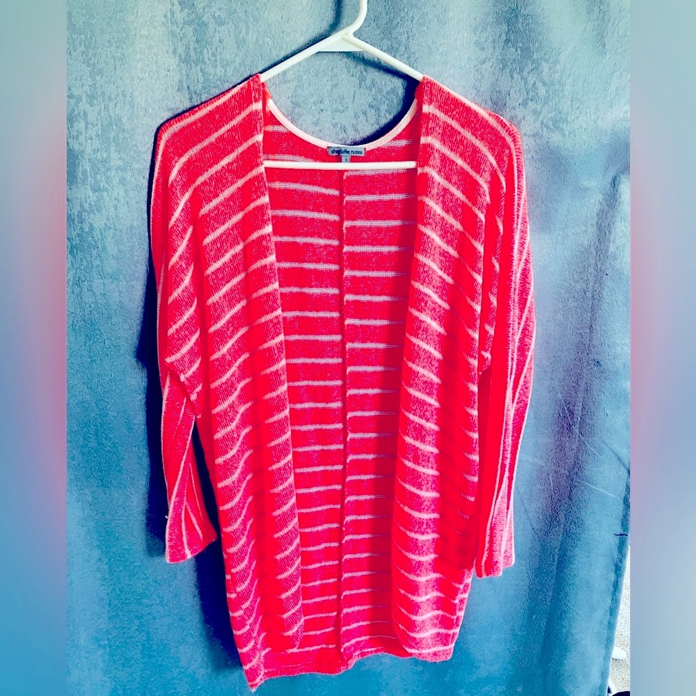 Charlotte Russe Coral Striped Cardigan